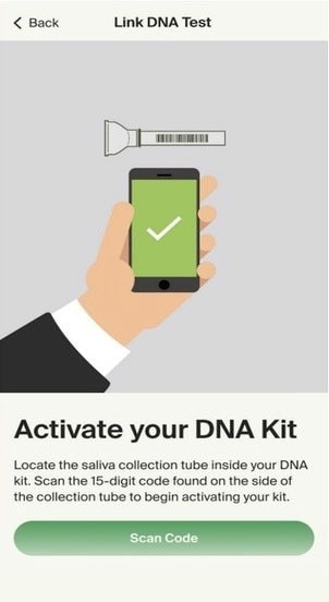 User interface for activating a DNA kit